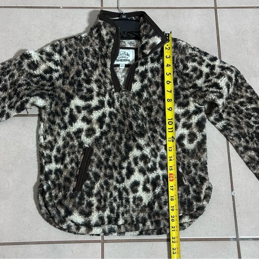 Cuddly Sherpa Girls Brown‎ Leopard Print Kids Fleece Jacket Pullover size 10/12